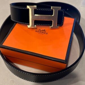 Black Leather Belt with Gold Buckle